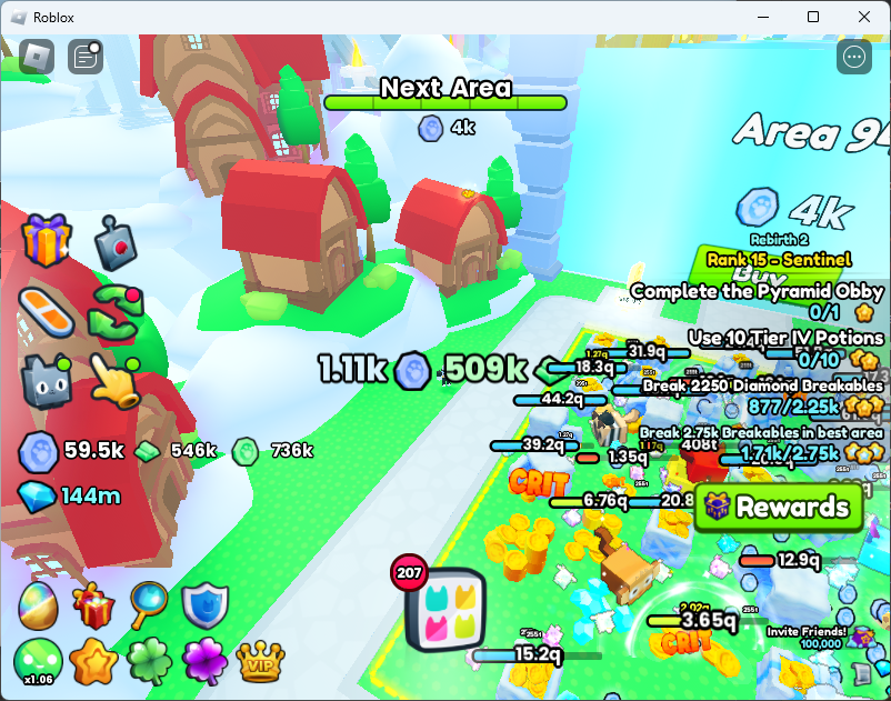 Shiny Relic in Area 93, Cloud Houses, on the roof of the red house on the left side closest to the gate to Area 94.