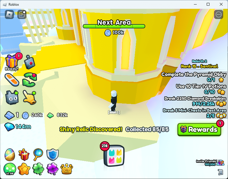 After collecting the last relic the total of 85/85 is shown.